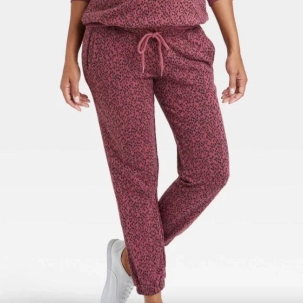 The Nines by HATCH French Terry Joggers - Berry Purple Leopard NWT